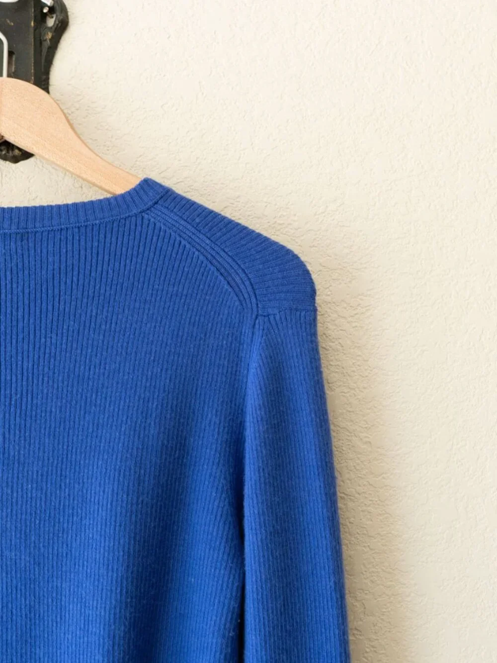 J Crew Merino Wool Blend Ribbed Sweater L Blue Long Sleeve Lightweight Knit